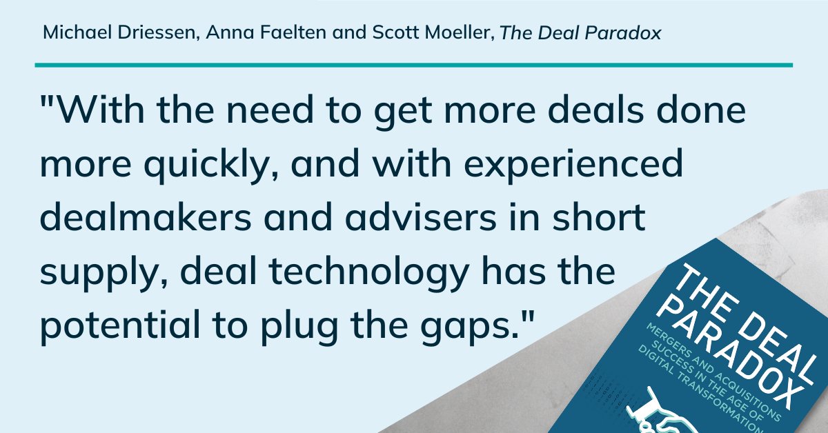 The case for deal technology to improve analysis, speed up processes and reduce risk is clear.

Explores what successful #dealmaking looks like in the age of #DigitalTransformation with 'The #DealParadox' by <a href="/MDriessen_EY/">Michel Driessen</a>, <a href="/annafaelten/">Anna Faelten</a> &amp; <a href="/scottmoeller/">Prof Scott Moeller</a>: bit.ly/3Z4KR29