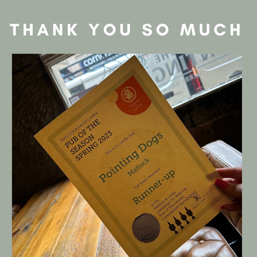 From everyone at The Pointing Dogs we want to say a massive thank you. We couldn’t of done it without you… Next year Winners
#puboftheseason#thepointingdogsmatlock#Matlocktown#walkingtrails#dogfriendly#localpub#derbybrewingcompany#realales