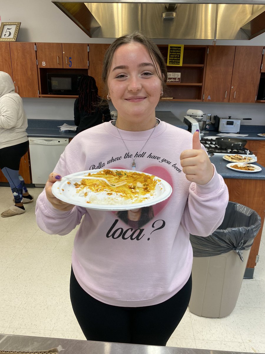 International cuisine completed their final lab with flying colors today! Chicken Tikka Masala with Garlic Naan bread was a first for many students but overall loved! #sayyestofcs #internationalcuisine @HowellFACS