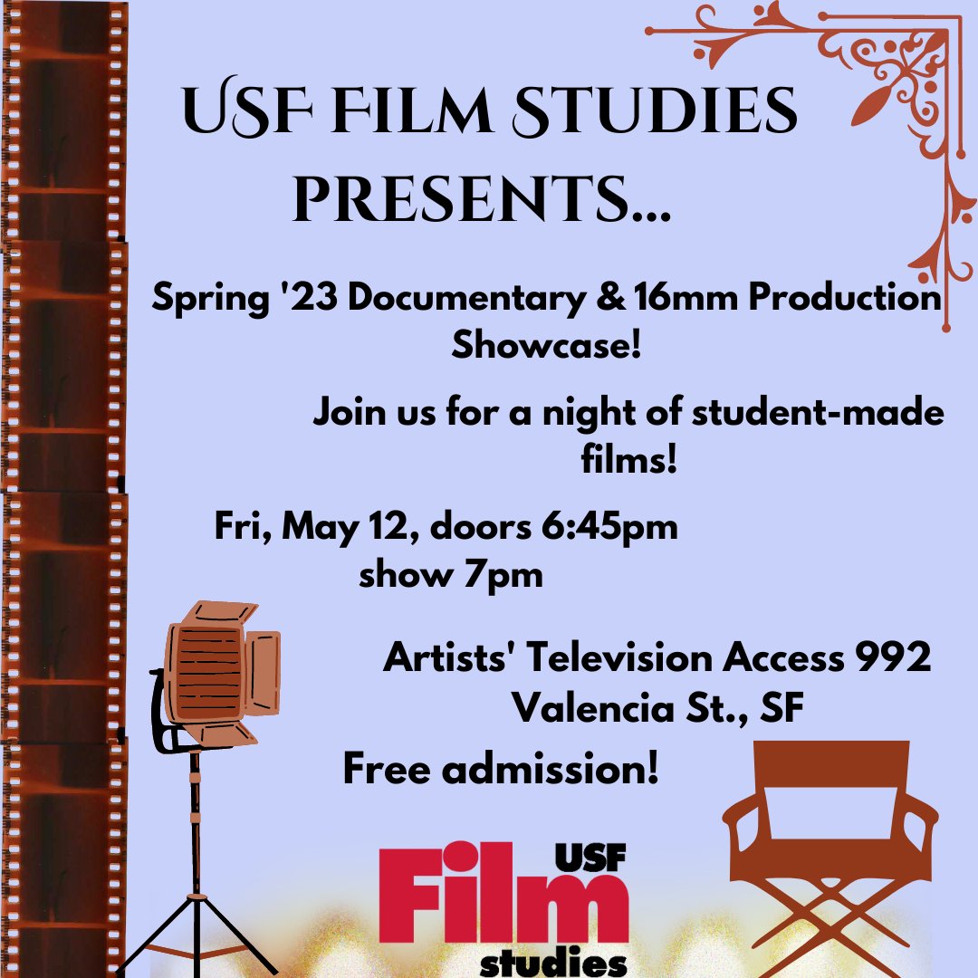 USF Film Studies (@usffilm) on Twitter photo 16mm, Super 8 and Documentary screening tonight at the ATA. 7 PM. See what the <a href="/usfca/">University of San Francisco</a> film students have been up to.
<a href="/mediathoughts/">USF Media Studies</a> 16mm, Super 8 and Documentary screening tonight at the ATA. 7 PM. See what the <a href="/usfca/">University of San Francisco</a> film students have been up to.
<a href="/mediathoughts/">USF Media Studies</a>
