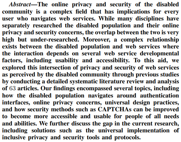 inplaintext's tweet photo. SoK: Evaluating Privacy and Security Concerns of Using Web Services for the Disabled Population
(Zezulak, Tazi, @DrSanchariDas - @RitchieSchool) #ConPro23
https://t.co/mcHptIapsP https://t.co/Kp14ASA0qm