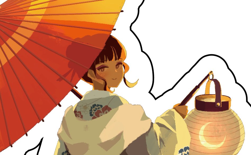 1girl umbrella solo japanese clothes kimono oil-paper umbrella lantern  illustration images