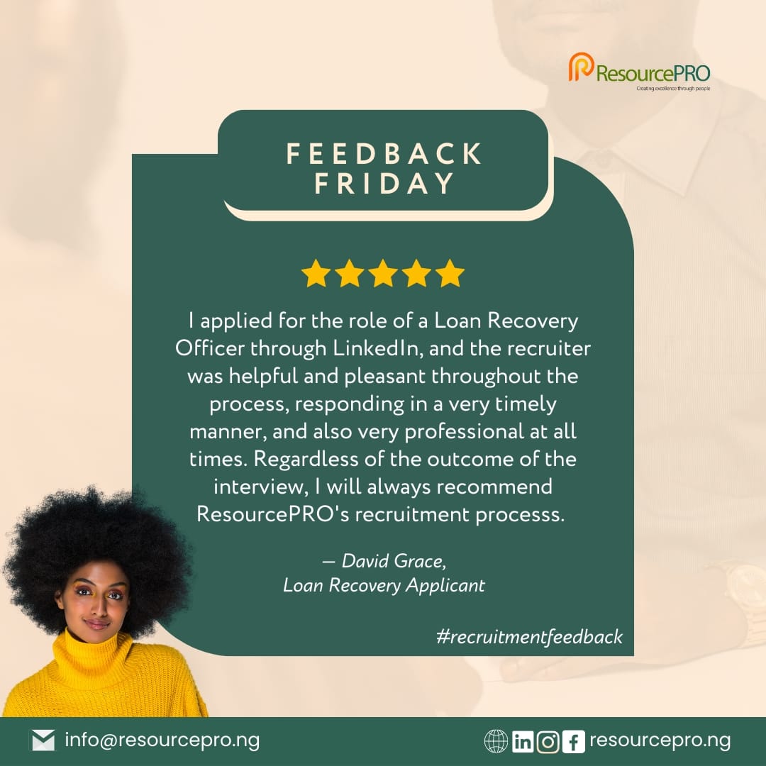 ResourcePRO's tweet photo. Feedback on our recruitment process by a candidate who went through the process.

We are excited that the applicant finished feeling satisfied with our recruitment process.

#feedbackfriday #recruitment #hrconsulting #resourcepro https://t.co/c0mwBGjlFd