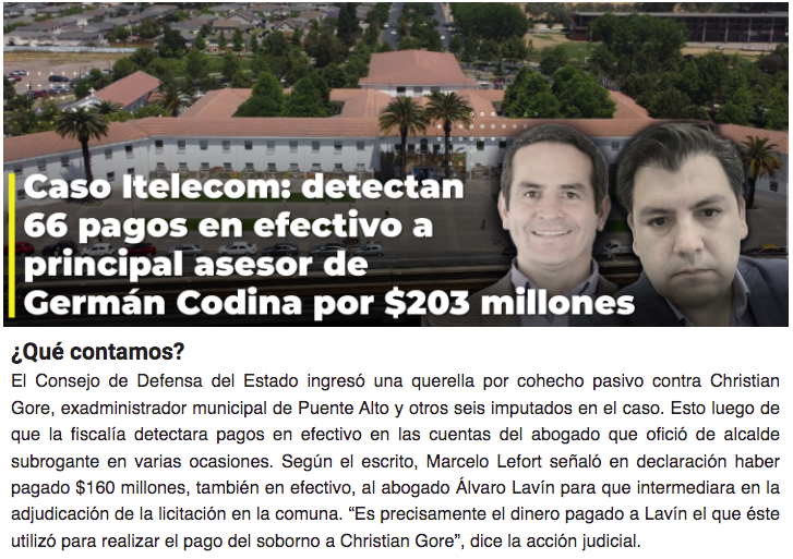 66 pagos en efectivo a principal asesor de Germán Codina por $203 millones

CDE anunció querella en caso Luminarias Led
+ de 12 municipalidades investigadas por soborno y cohecho en el país
en la mira Christian Gore Escalante, quien fue alcalde subrogante

ciperchile.cl/2023/05/10/cas…