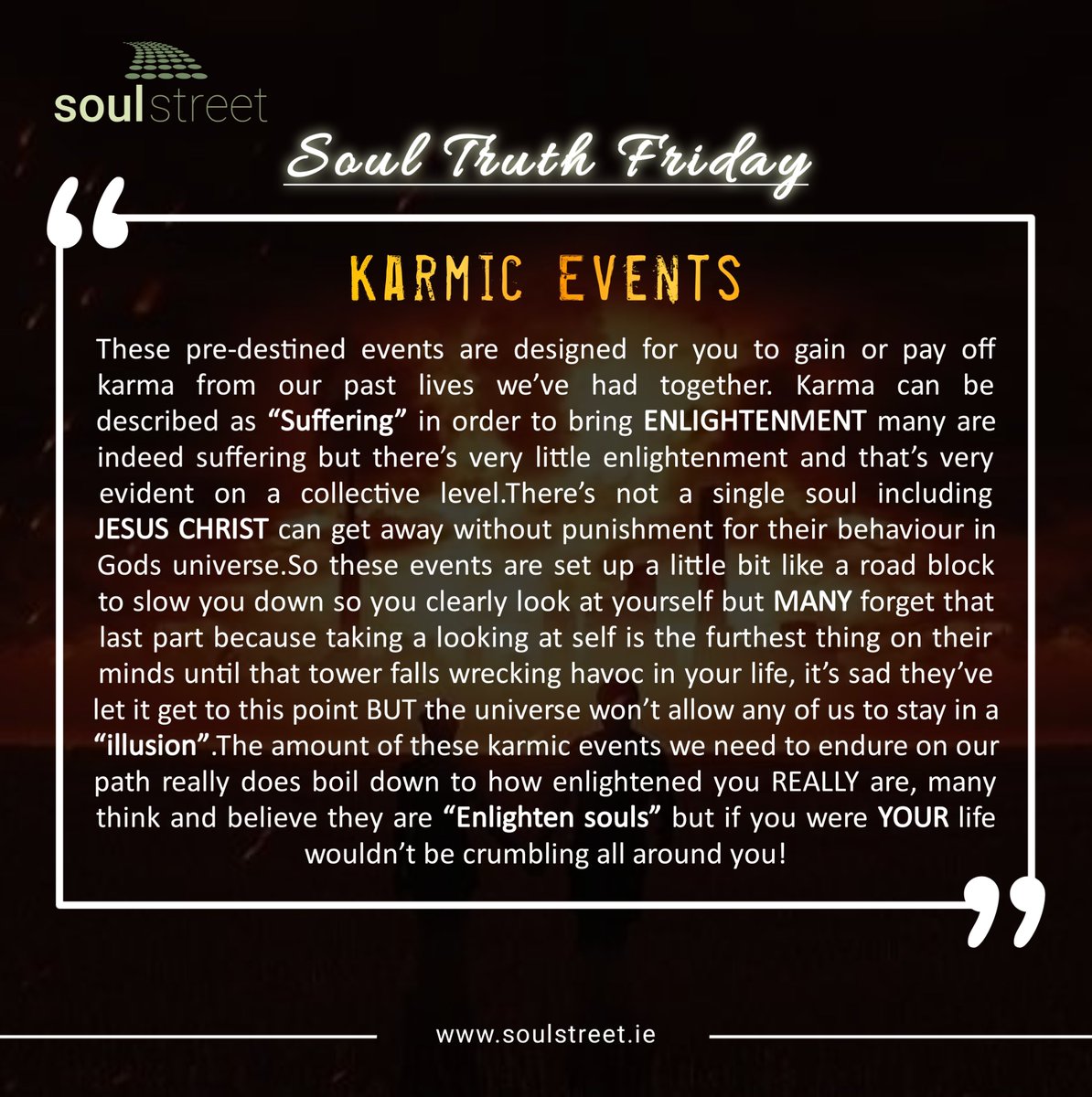 MediumamyMarie's tweet image. 𝕊𝕠𝕦𝕝 𝕋𝕣𝕦𝕥𝕙 𝔽𝕣𝕚𝕕𝕒𝕪       
𝐊𝐚𝐫𝐦𝐢𝐜 𝐞𝐯𝐞𝐧𝐭𝐬

💞Visit Soulstreet :     
🌎soulstreet.ie 

#releaseit #releaseitall #clairvoyant #psychicreader #clairvoyance #FridayFacts