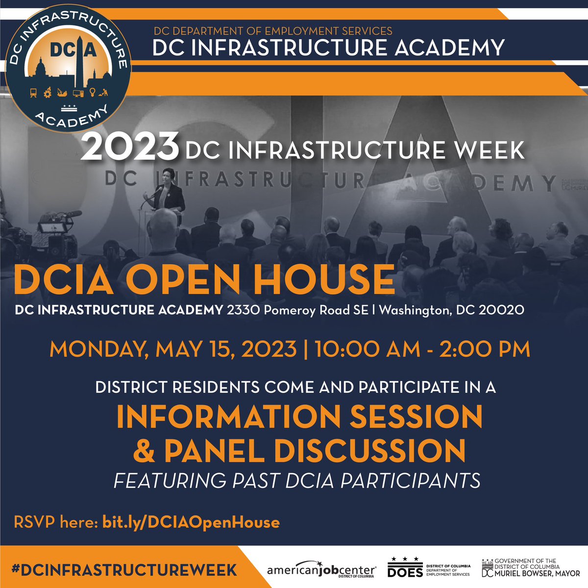 DOES_DC's tweet photo. Kicking off #DCInfrastructureWeek is 
the DC Infrastructure Academy (DCIA) Open House!

🗓️ When: Monday, May 15 at 10:00 AM
📍 Where: 2330 Pomeroy Road, SE

RSVP ➡️ https://t.co/ajMBqyEgAF https://t.co/u7gLs2pdnT