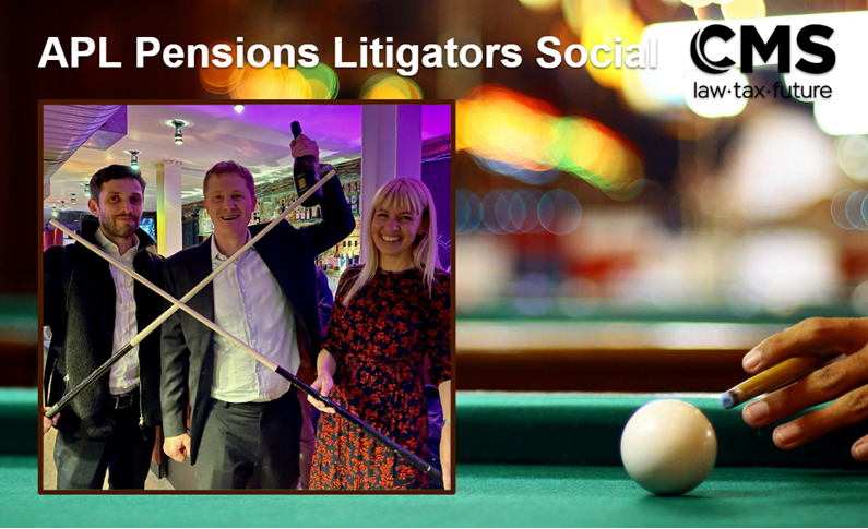 CMS_UK_Pensions's tweet photo. Thanks to the Association of Pensions Lawyers for hosting a fantastic social! Another win for @CMS_UK_Pensions as Simon Evans triumphed in the pool tournament. In close second place @outertemple’s Patrick Tomison #CMSPensions https://t.co/Vs4HrfEOh0