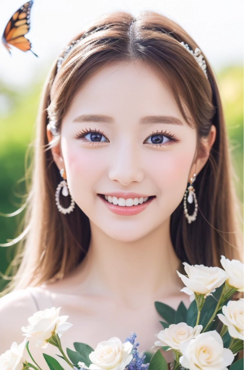 zkyo's tweet photo. Prompt: Beautiful white skin high nose Italian fairy with sweet smiles with different color flowers and butterflies #BraV5 #HayoAI https://t.co/rT8yosQQg3