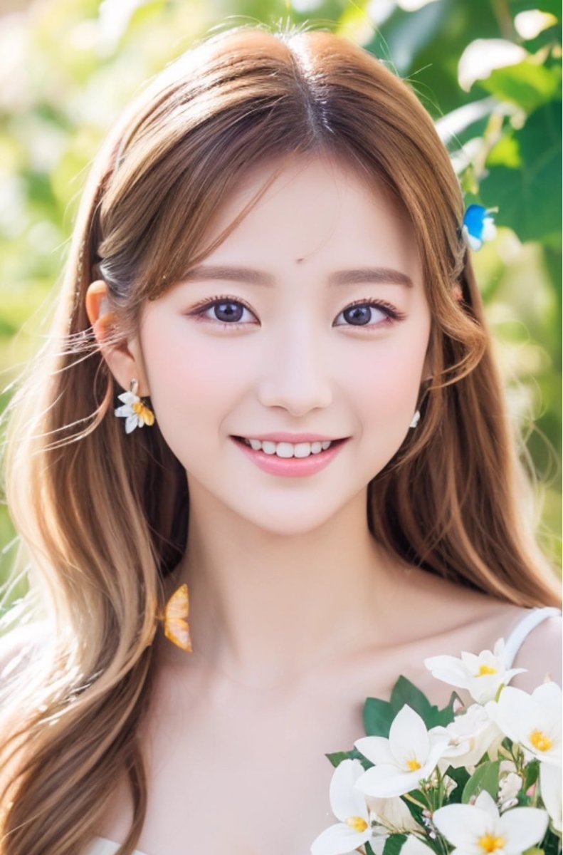 zkyo's tweet photo. Prompt: Beautiful white skin high nose Italian fairy with sweet smiles with different color flowers and butterflies #BraV5 #HayoAI https://t.co/rT8yosQQg3