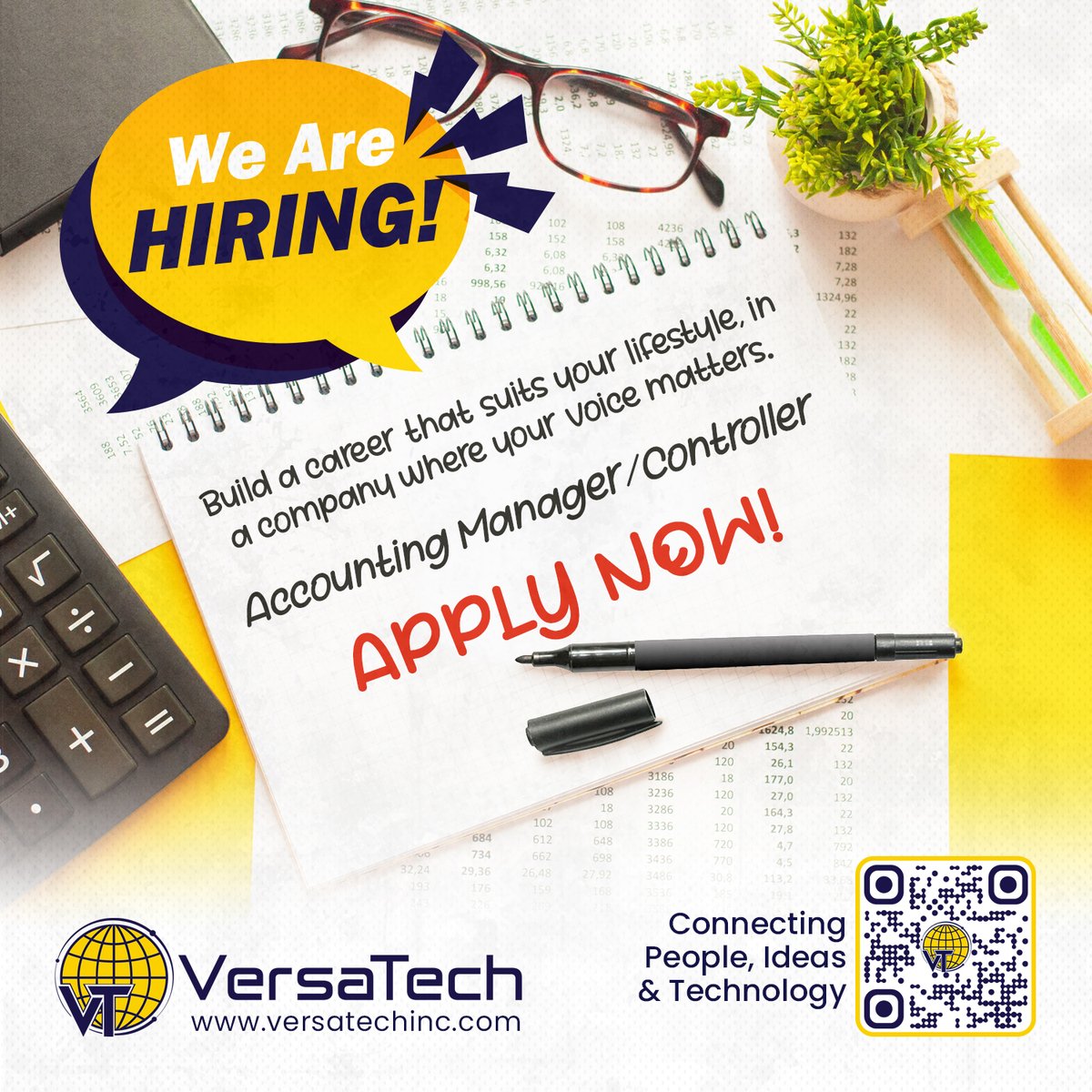 Looking for a dynamic and experienced Accounting Manager/Controller to join our team!

Checkout versatechinc.com/careers

#Jobs #JobSeekers #nowhiring #greatplacetowork #veterans #Accounting