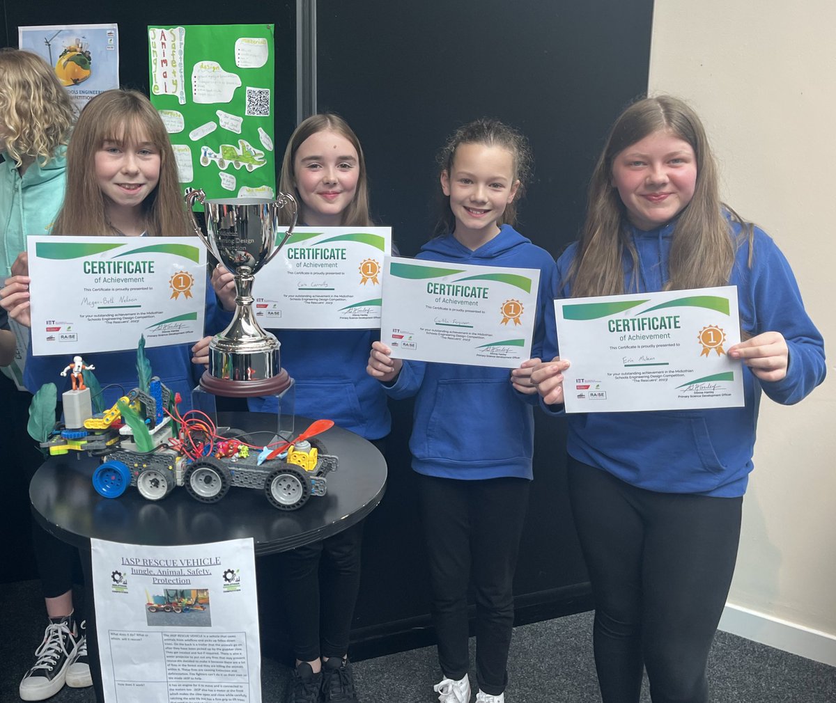 #ProudTeacherAlert -Team J.A.S.P  (Jungle Animals Safety Protection) are the overall winners of Midlothian’s STEM Competition -The Rescuers.  Congratulations to you all!  Well done to everyone who took part!#BeTheBestYouCanBe #Proud @Midlothian_STEM @NatMiningMuseum @MayfieldPS