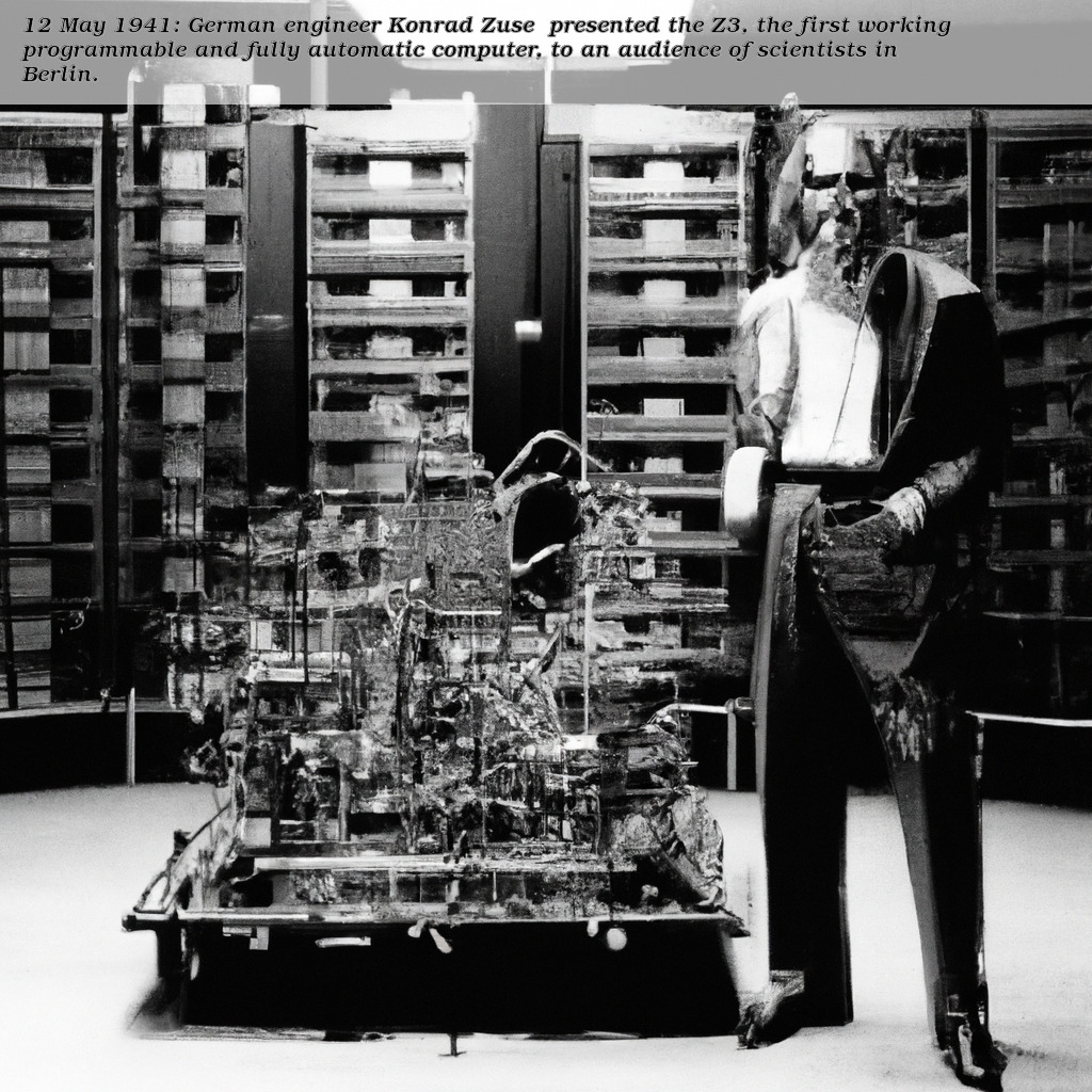 pics_from_past's tweet image. 12 May 1941: German engineer Konrad Zuse  presented the Z3, the first working programmable and fully automatic computer, to an audience of scientists in Berlin. 

#ComputerRevolution 
#TechPioneers