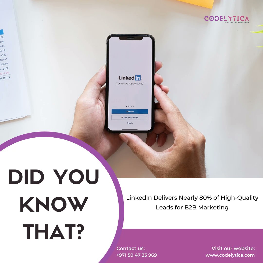codelytica's tweet image. Did you know that LinkedIn is the ultimate platform for B2B marketing?
Let's work together to create a winning LinkedIn marketing strategy that generates leads and boosts your brand awareness.
#LinkedInMarketing #B2BMarketing #LeadGeneration #BrandAwareness #DigitalMarketing