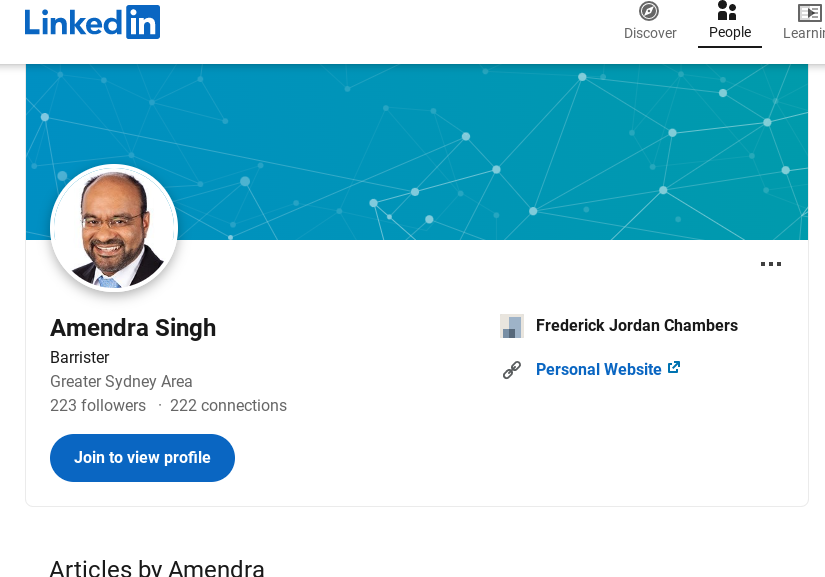 AgainstRacism99's tweet photo. Amendra Singh is the person behind the @austhindu twitter account. He works as a barrister for Frederick Jordan Chambers!
Let them know he's a racist fascist inciting hate against Sikhs and encouraging harassment.
Also tag @MarkDreyfusKCMP the attorney general of Australia. https://t.co/h0YFC5ZK7B