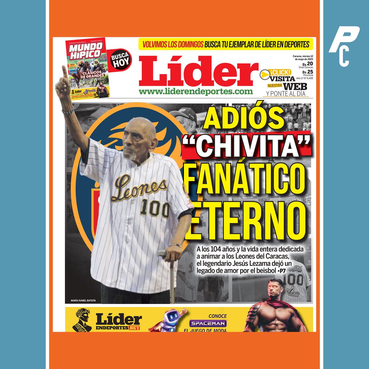 #Deportes | Portada del diario Líder este #12May titula: Adiós "Chivita" fanático eterno
