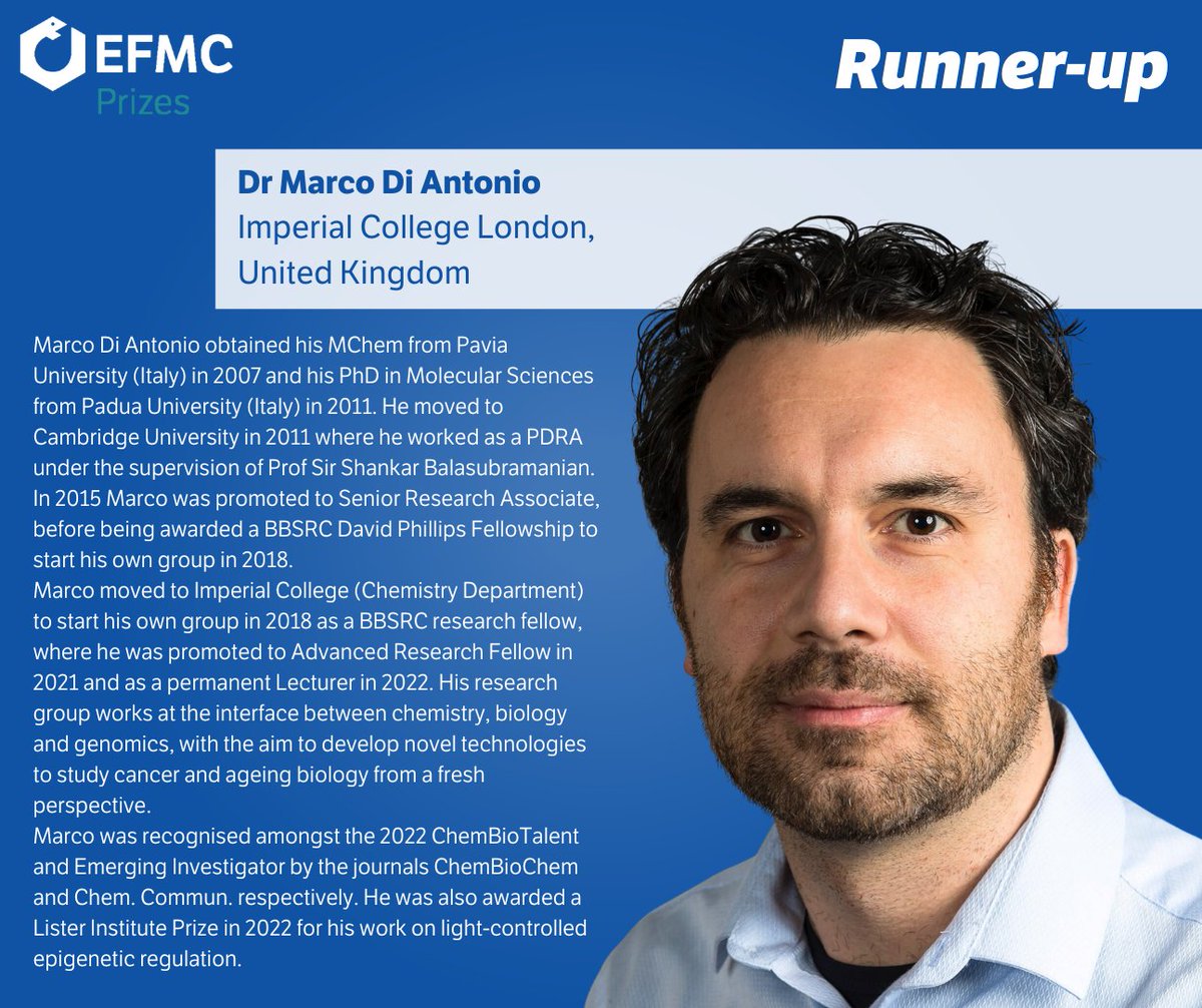 EuroMedChem's tweet photo. ⭐ Discover the Winner and the Runners-up of the EFMC Prize in Academia ⭐

🥇 Dr. Georg Winter has received the 2023 EFMC Prize in Academia.

🥈 The two runners-up are Dr. Marco Di Antonio and Dr. Valle Palomo.

#EFMCPrizes #PrizeInAcademia #EFMC https://t.co/1BSZzlHbwV