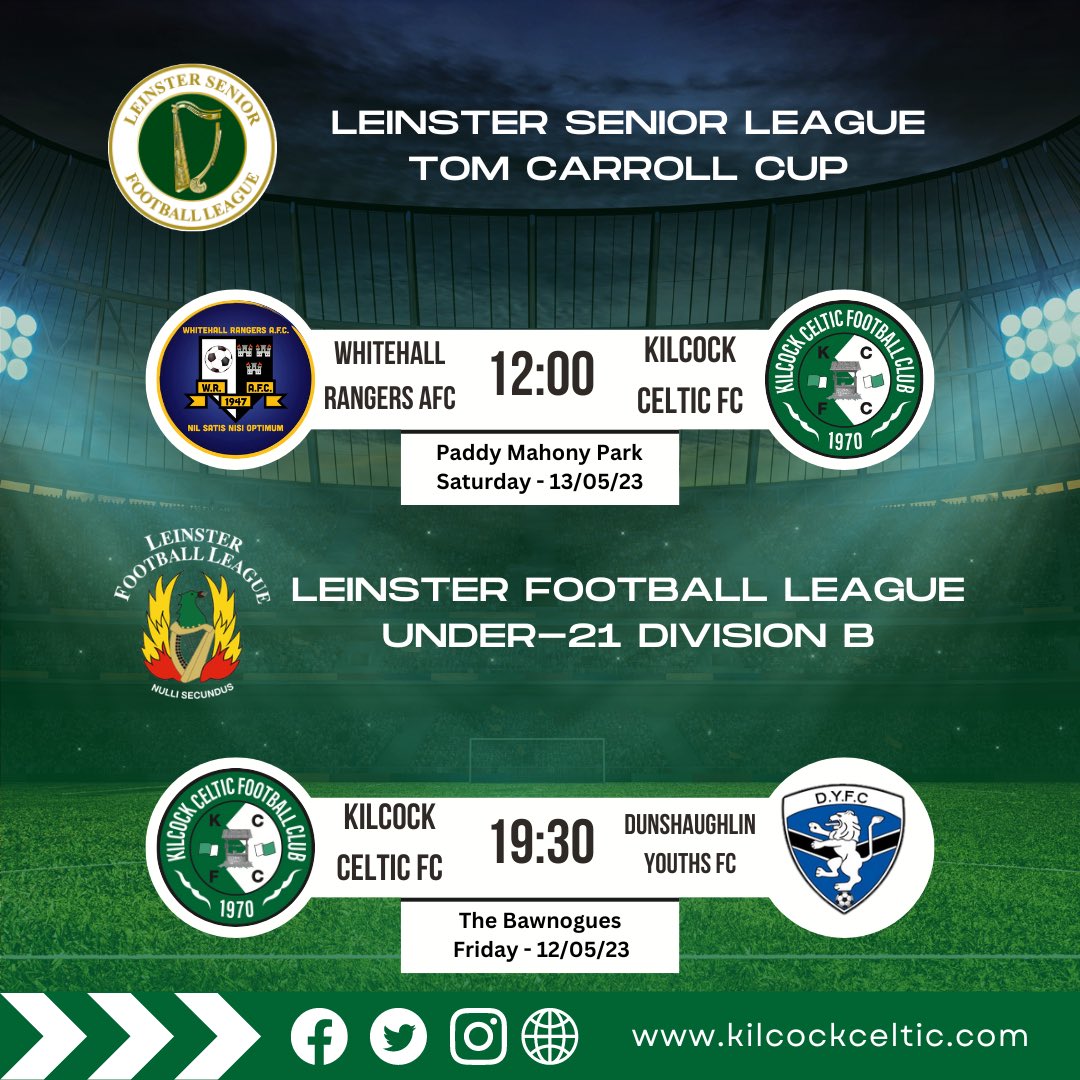 KilcockCeltic's tweet photo. 🟢⚪️ SENIOR SECTION FIXTURES 🟢⚪️
This weekend's senior section fixtures are now available.
For more information please click the link below 👇
https://t.co/XN4p1Q2JU8
#KCFC | #CELTS | #LSLLiveScore | #EWFL | #LFL | #KDFL | @KfmSport https://t.co/E9r0cTuSJu