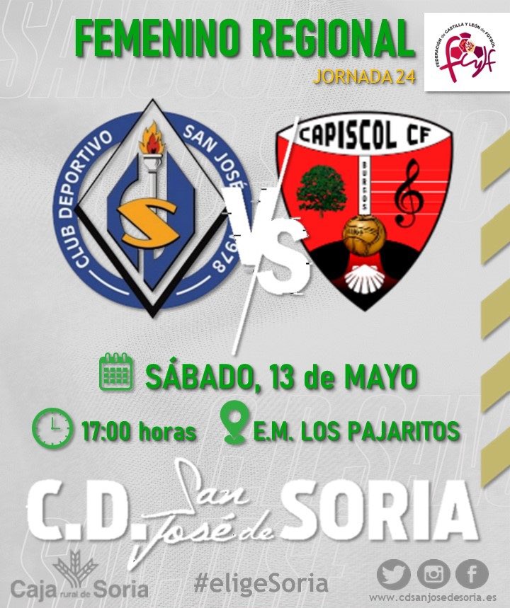 cdsanjosesoria's tweet photo. FEMENINO | 🗣 LA PREVIA
📌 JORNADA 24
⚽️ @CapiscolCF
📅 Sábado 13 de Mayo
⏰ 17:00 horas
🏟 E.M. Los Pajaritos
📍#eligeSoria
📲 #Twitter y #Facebook
#VamosSanJosé | #SanJoséCapiscol |
#LaPasiónQueNosUne | #SJMatch https://t.co/zTh105KCdG