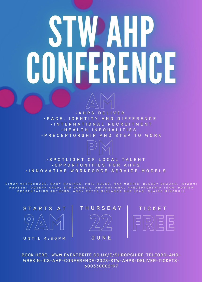 🚨Come and join us for our annual ICS AHP virtual conference celebrating all things AHPs ⭐️👨🏾‍🏫

Open to all, get your free ticket here 🎫👇
eventbrite.co.uk/e/shropshire-t…