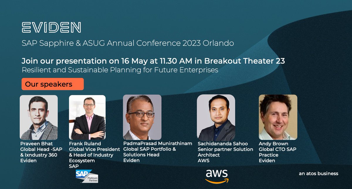 Evidenlive's tweet photo. Don't miss our session at #SAPSapphire &amp; ASUG Annual Conference we will be launching @Evidenlive's new Sustainable &amp; Resilient Design-to-Consumer Solutions Framework together with @SAP &amp; @AWS !

👉 16 May, 11.30 AM, Breakout Theatre 23

👉 Register now: https://t.co/uAChnlW255 https://t.co/h5vWaBOxyx
