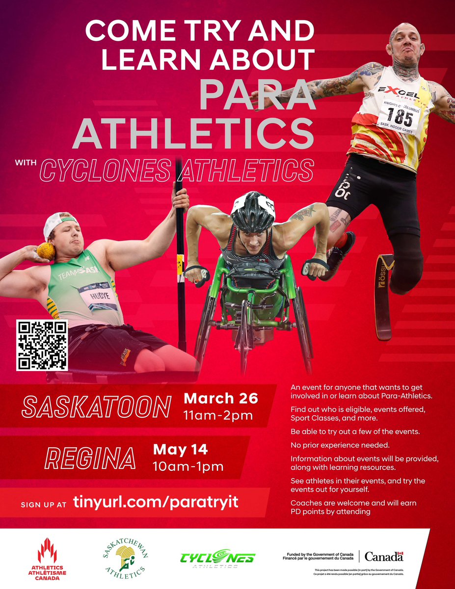 Looking to get involved and learn about Para-Athletics? Here are a couple fantastic opportunities coming up soon!

Thank you to the Government of Canada for their support.