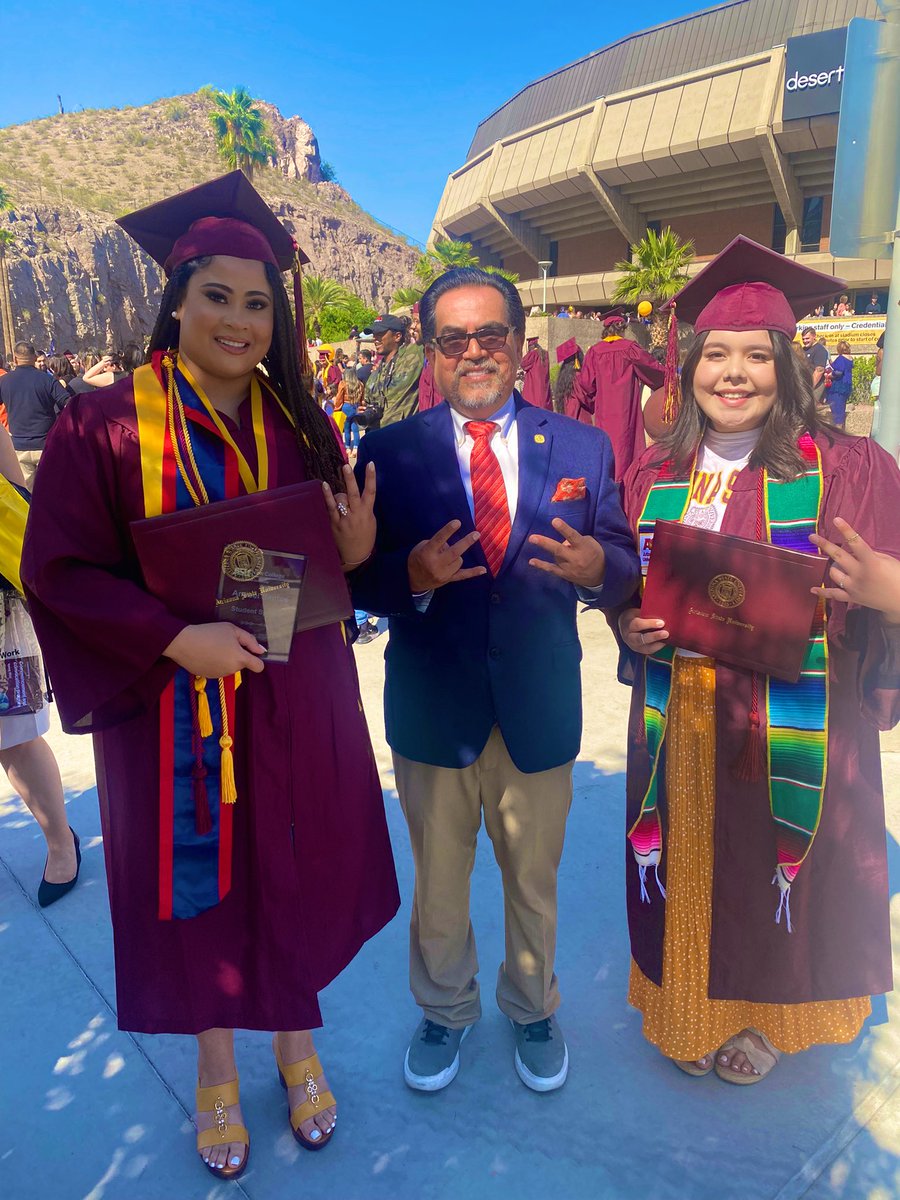Proud Sun Devil moment! When @WeAreCPLC ASU scholars and @ASUNewCollege students Anabel Santos and Celina Villa become #asugrads! Pictured w/ David Adame, CPLC Presidente & CEO (and proud ASU alumn!) 1/3