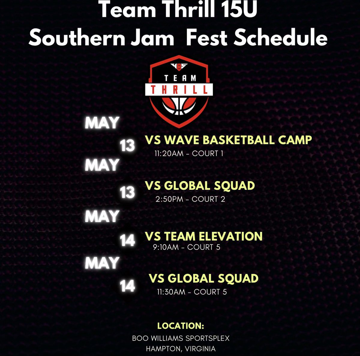 TeamThrill_Girls (@teamthrill_gbb) on Twitter photo Our 15U, 16U & 17U GUAA teams will be playing <a href="/TheHoopGroup/">Hoop Group</a> Southern Jam this weekend in Hampton VA. Livestream avail via BetheBeast platform. Our 15U, 16U & 17U GUAA teams will be playing <a href="/TheHoopGroup/">Hoop Group</a> Southern Jam this weekend in Hampton VA. Livestream avail via BetheBeast platform.