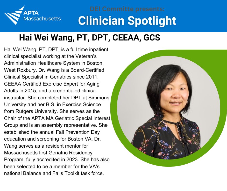 Dr. Wang is supporting a growing community of specialized physical therapist, through her work as a resident mentor and in her APTA leadership. Celebrating Asian Pacific American Heritage Month
