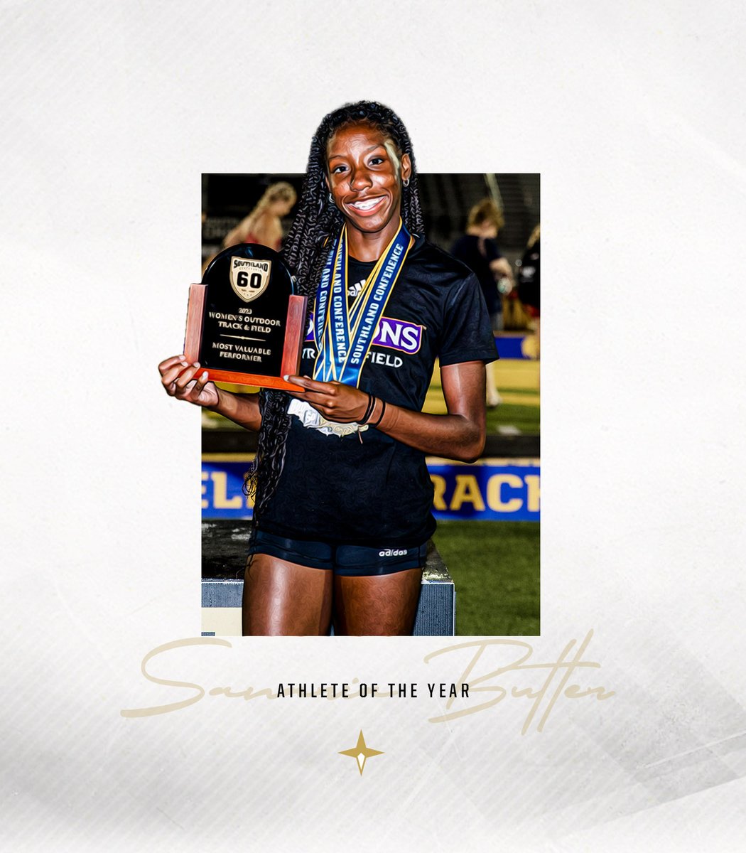 SouthlandSports's tweet photo. The 2023 Southland Track &amp; Field Female Athlete of the Year:  

Sanaria Butler, Northwestern State

#EarnedEveryDay https://t.co/1Hy6LeT1by