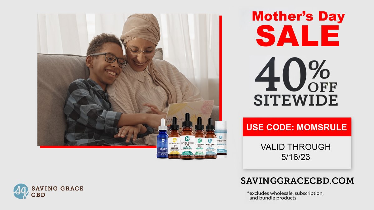 Take 40% off this Mother's Day only at Saving Grace CBD!
-
Shop now 👉 savinggracecbd.com
-
-
#cbd #mothersday #cbdforsale #cbdsale #cbdforpets #dailycbd #hemp #cbdoil #cbdrelief #cbdproducts