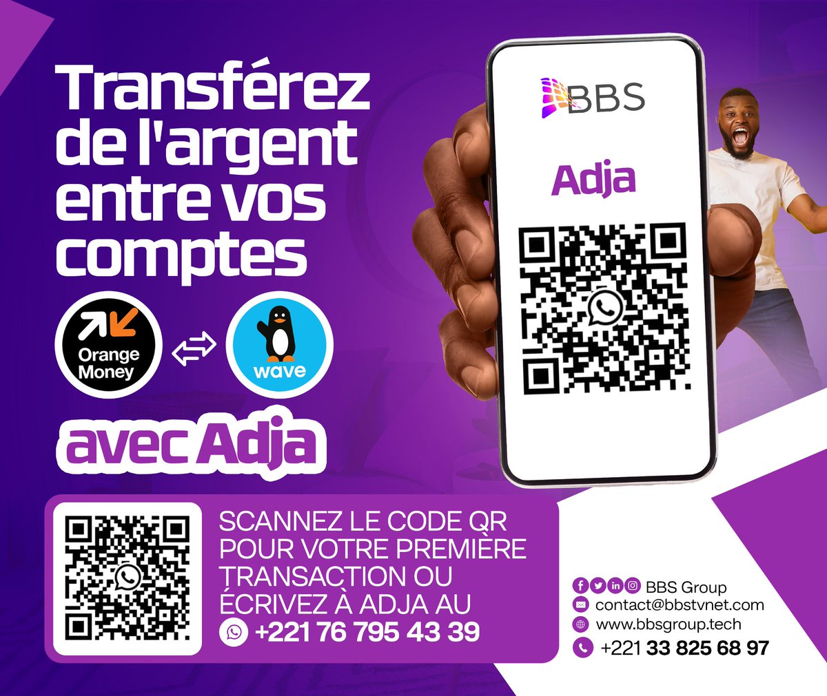BBSgroup_sn's tweet photo. #AdjabyBBS
Faîtes vos transferts #Wave vers #OrangeMoney et vice-versa facilement sur #WhatsApp🥳💯.
Envoies-moi juste un message au https://t.co/HkgiXPucuX et je te guide.
.
#mobilemoney #interopérabilité #innovant #botwhatsapp #senegal #fintech #startup #dakar #Dakar #paiement https://t.co/EqjpwH6gXI
