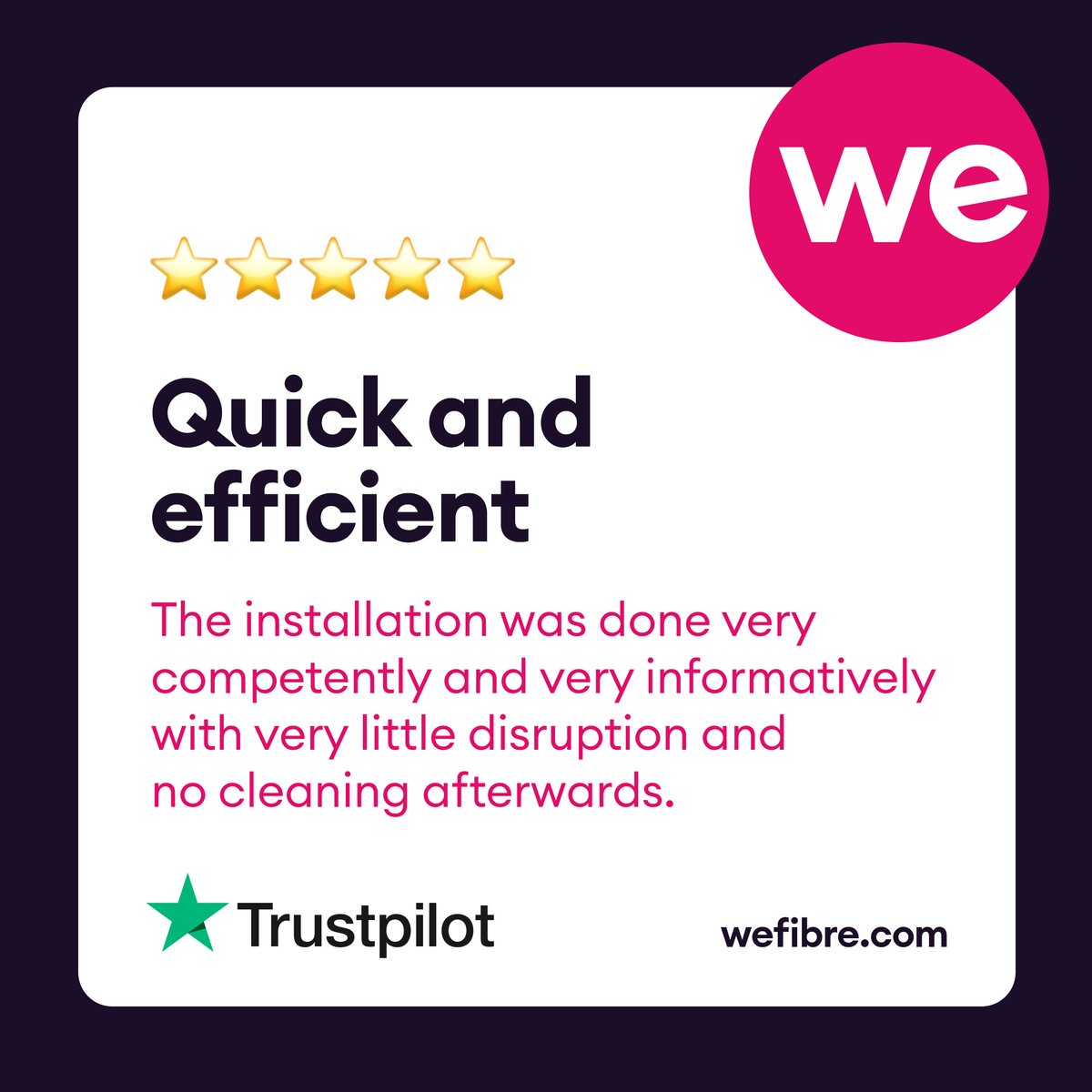 It's #FeedbackFriday 😃Another 5 ⭐️review from a happy customer. If you want to sign up to our full fibre Gigabit service visit wefibre.com today. #feedbackfriday #wefibre #gigabit #fullfibre #fullfibrebroadband