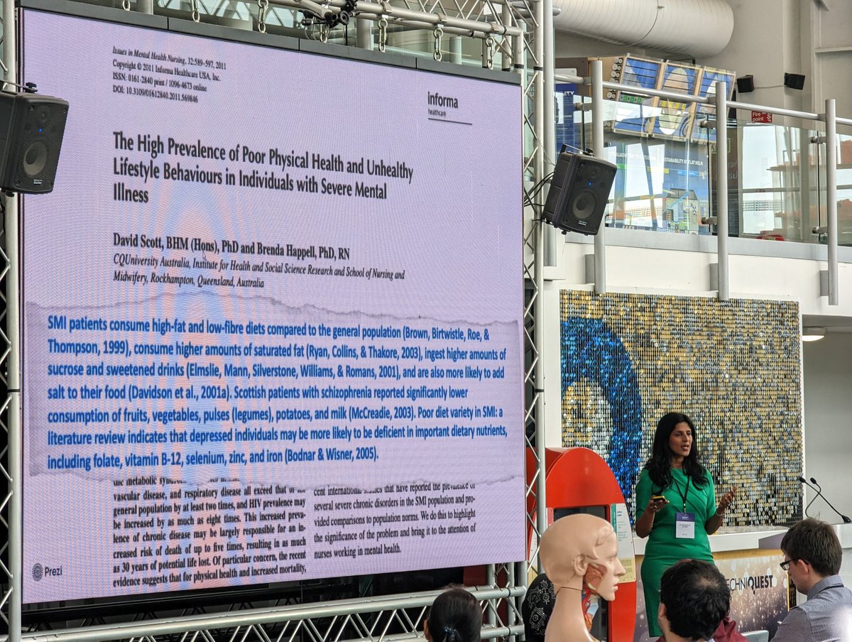 himanshutyagi's tweet photo. Mortality gap in severe mental illness, antidepressant foods, proactively managing physical health in SMI... themes touched upon by @dr_pratimasingh in her comprehensive talk on #NutritionalPsychiatry at the
#TraineesConference2023 @PTC_Conference @rcpsychTrainees @rcpsych https://t.co/0IdmAfpL2W