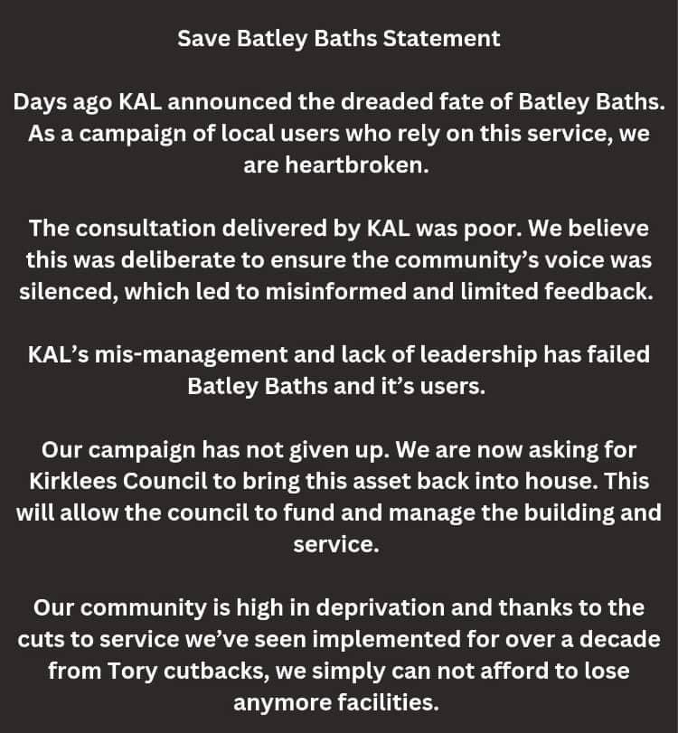 SaveBatleyBaths's tweet photo. Our statement: https://t.co/TMr6ls0hrf