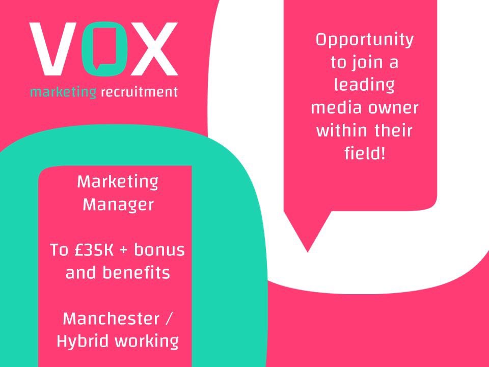 ❣ New Role ❣

Opportunity for a Marketing Manager to join a Media Owner working across Media and Events.

lnkd.in/eS-HcCWA

#marketingmanager #digitalmarketing #mediajobs #marketingjobs #hiring #voxrecruitment