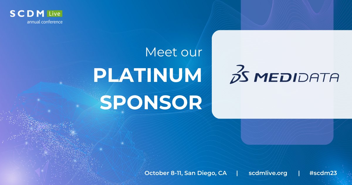 SCDM_DataDriven's tweet photo. Meet #SCDM23 Platinum Sponsor: @Medidata
@Medidata, a Dassault Systèmes company, is leading the digital transformation of life sciences. The company’s focus on evidence generation, data management, and decentralized clinical trials is enhancing the clinical trial experience for patients; biopharmaceutical, device, and diagnostics companies; academic researchers; contract research organizations; and research sites.
Find out more ➡️ https://t.co/h8uCS2fSm2
#sponsorship #SCDM