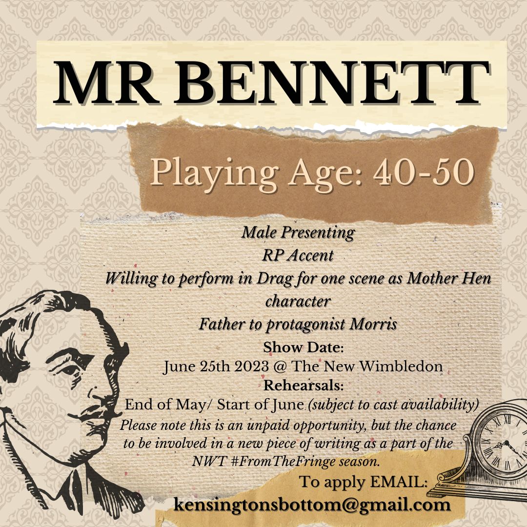ryan_hvanderson's tweet photo. 🎭 CASTING CALL 🎭 
Seeking TWO performers, playing age 40-50
for new Period Drama 'Kensington’s Bottom', on at The New Wimbledon Theatre #FromTheFringe season, on Sunday June 25th 2023
#casting #castingcall #London #actors #newwriting #play #LGBT #perioddrama #audition https://t.co/gBpv2dCvDv