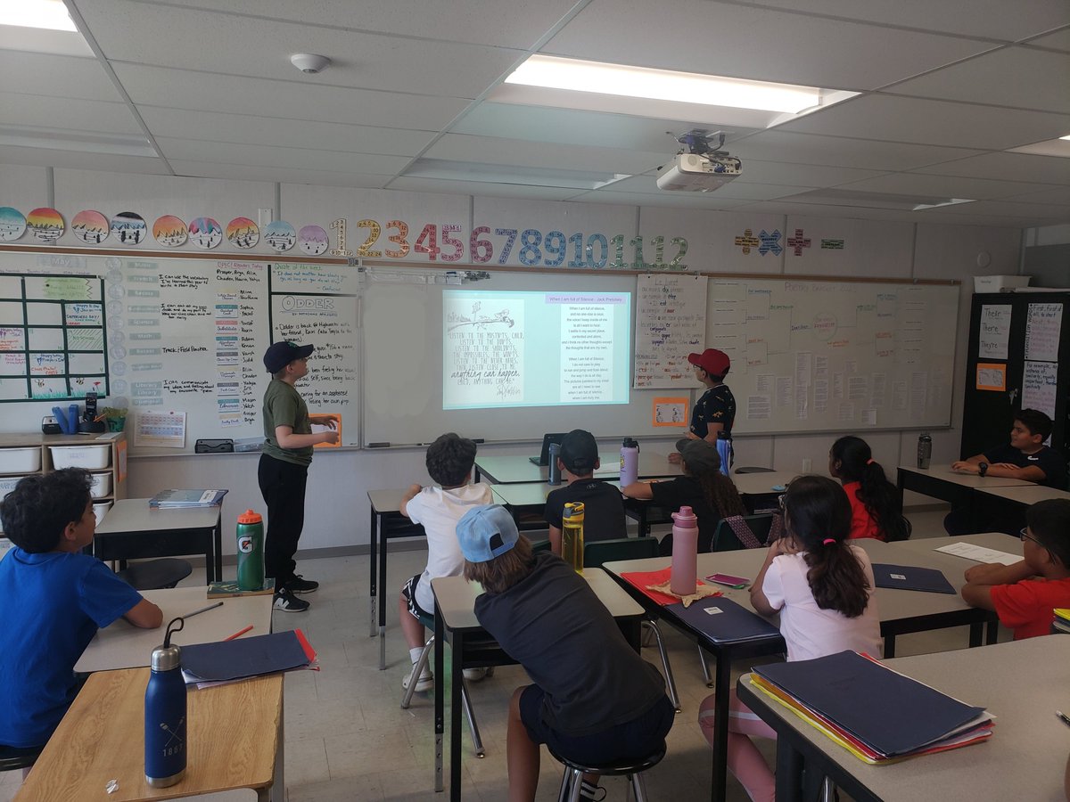 My kids have been OBSESSED with our poetry bracket, and these two asked to perform one of the poems that they'd turned into an original song! 🥺🤯 And not to be outdone, another group defended the other poem otd by rapping it for the class! So creative! We love poetry!