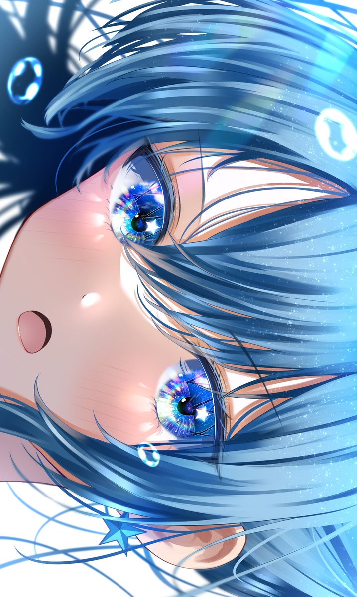 hoshimachi suisei 1girl blue hair solo blue eyes symbol in eye star in eye star (symbol)  illustration images