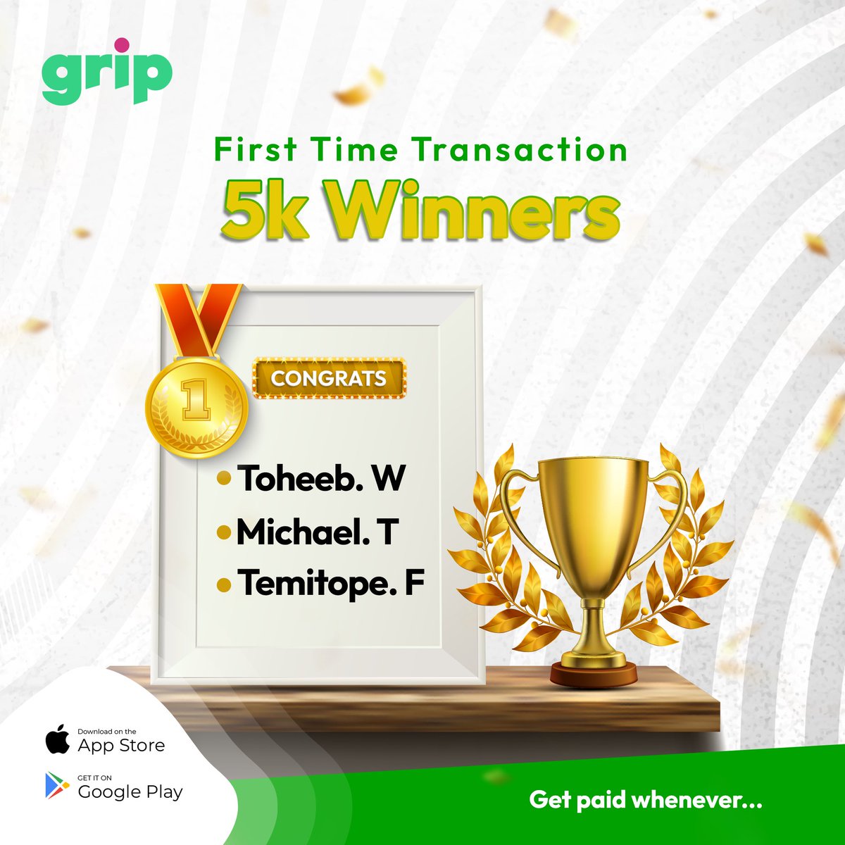 theGripNg's tweet photo. Ending the week with first time transaction winners.
You also can be a winner, when you trade your giftcards on Grip.
Download the Grip to get started.
#Gripng #firsttimewinners https://t.co/VCCnRG16J0