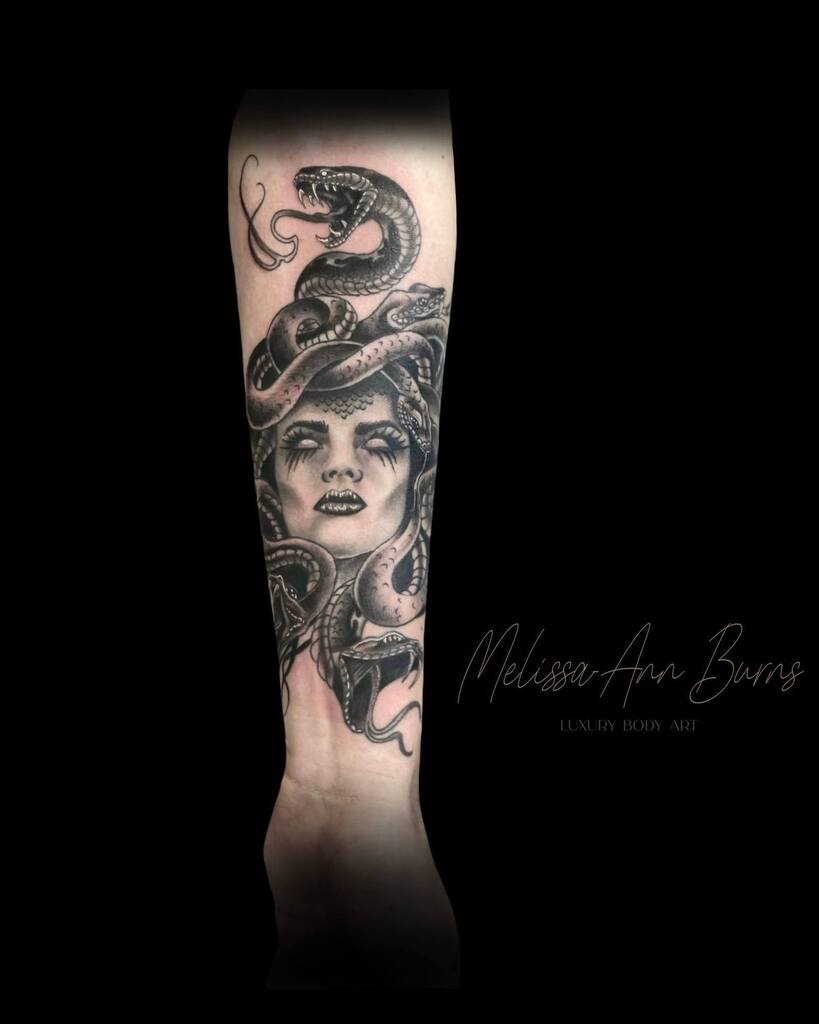 iconyxtattoo's tweet photo. A wonderfully dark Medusa tattoo by @tattoos.mel . 

Did you know, some people choose to get Medusa tattoos as a symbol of protection or transformation, while others may simply appreciate the striking imagery and mythological history behind the design.

For bookings please c… https://t.co/yj4iRK5zZb