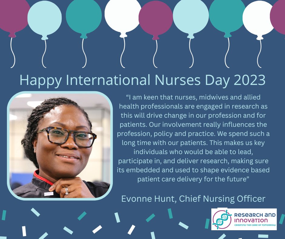 Happy International Nurses Day 2023

Our CNO @EvonneHunt2306 shares why she believes research should be part of all our career pathways.

We want to encourage all nurses to #BePartOfResearch. Find out more by visiting medwayresearchandinnovation.co.uk @Medway_NHS_FT @NIHRCRN_kss #IND2023