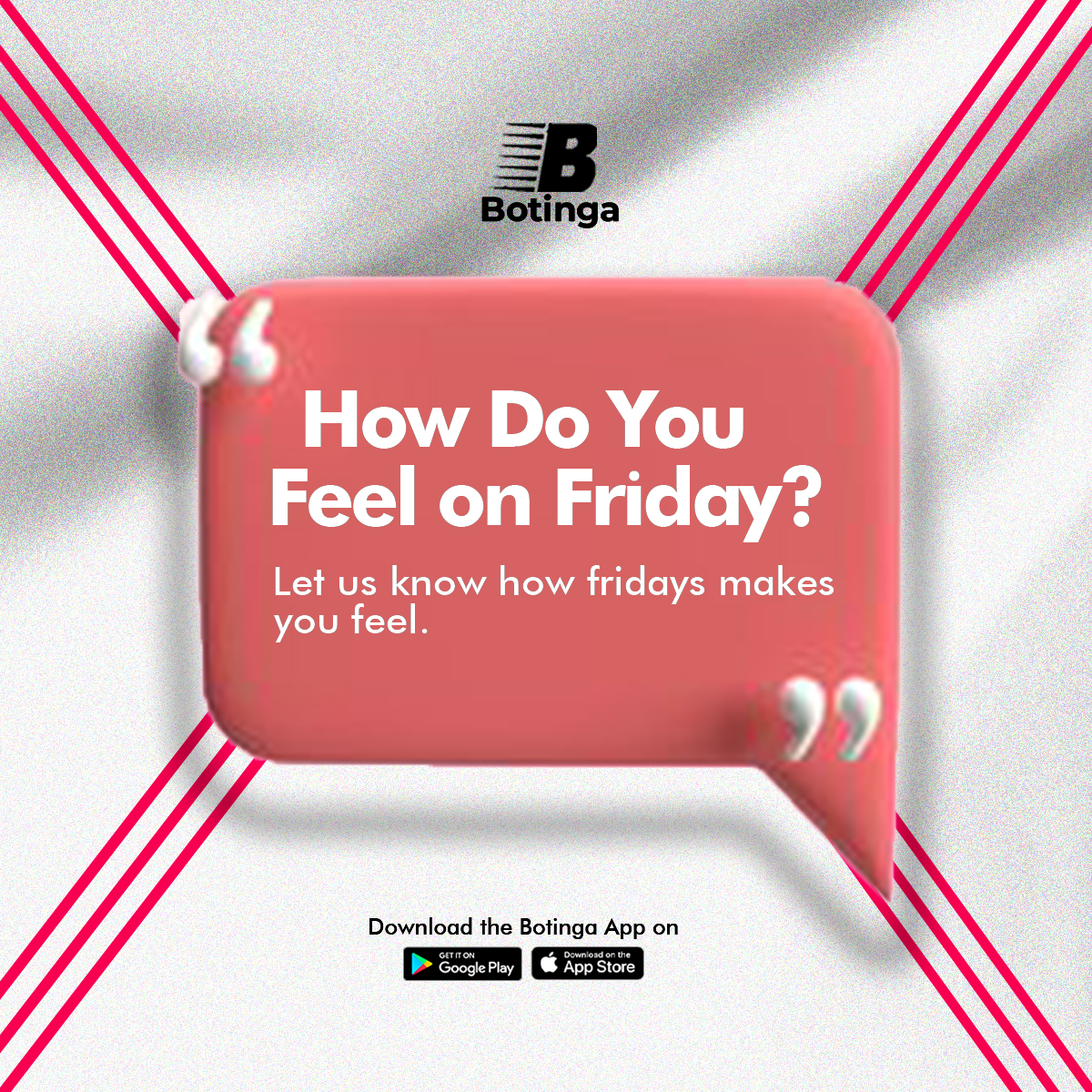 mybotinga's tweet photo. Common nah! Tell us how Friday makes you feel...
For we @mybotinga , we feel good and we are excited it's Friday.💃💃💃
Happy Friday🤗🤗🤗🤗. Stay connected to Botinga.
#fridaymorning #Teni #juma #idan #idangangan #botinga #Ibadanconnect #ibadan https://t.co/8KJa3OhyaB