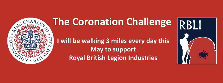 👑 MY CORONATION CHALLENGE 👑
Must be mad but now I’ve said yes to  … 
Three Miles A Day In May 
 #Threemilesadayinmay 
Mainly to raise awareness for the help given to veterans #TommyClub 🌺 
#RoyalBritishLegion industries 
#RBl #RBLWS & fundraising along my way. 
#Llanidloes