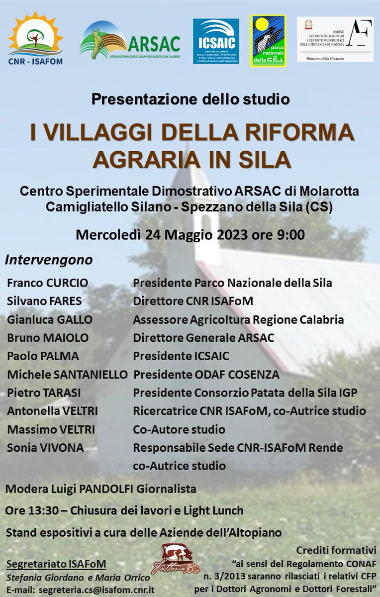 isafomcnr's tweet photo. #EVENTO - Presentazione dello studio "I villaggi della riforma agraria in Sila" 
Dalle 09.00 alle 13.30 al Centro sperimentale dimostrativo #Arsac di Molarotta, Camigliatello Silano - Spezzano della Sila (CS) https://t.co/jRQDxJMrI2…

 #CNR #disba @CNRsocial_ @DiSBAcnr https://t.co/Gb5rvFz415