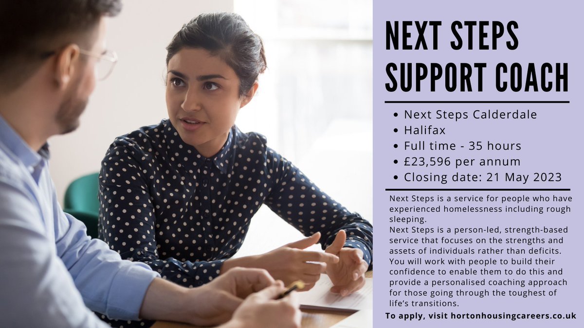 Would you like to join our team in #Halifax?
We're recruiting for a Support Coach to join our Next Steps service. 

For more information and to apply, visit hortonhousingcareers.co.uk/job/next-steps…

#jobs #Calderdale #housing #support