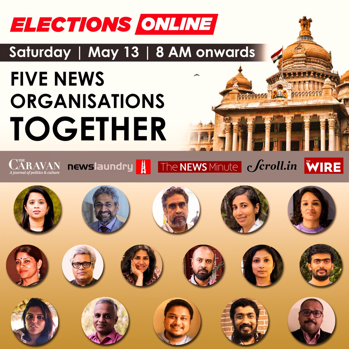 Tomorrow from 8 am. Tune into TNM YouTube channel or that of any of the other 4 news organisations. Watch #KarnatakaElectionResults with us on #ElectionsOnline. It is time that we come together, and we did.