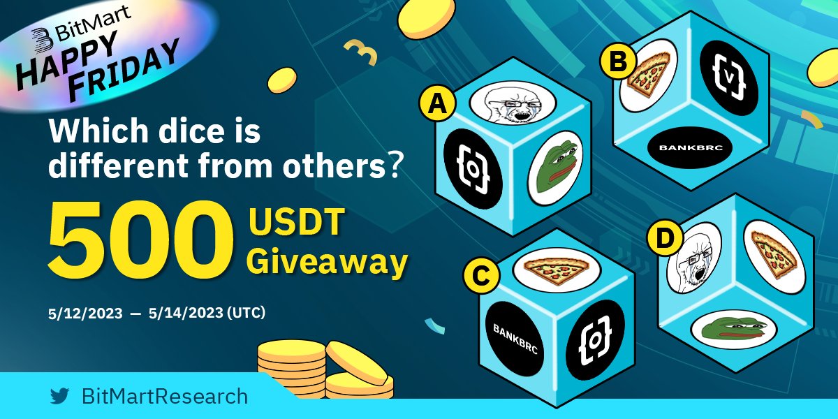 BitMartResearch's tweet photo. 🤑BitMart HAPPY FRIDAY GAME🤑

🎉#BRC20 season is coming!
🤔Which dice are different from others？

🎁200 winners / 500 USDT 

🔹Follow @BitMartResearch @BitMartEarn
🔹RT &amp; Tag 3 frds
🔹Join https://t.co/2Ct0IlNidd
🔹Fill https://t.co/E4oC4eh9sH
#brc20coins #Airdrop #PEPE #MEME https://t.co/FHrYC1ephB