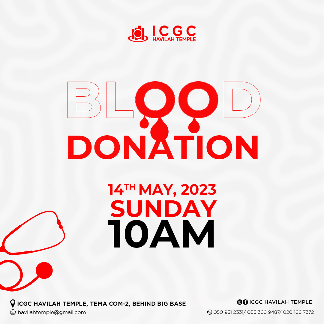 ICGCHAVILAHTEM1's tweet photo. It's blood donation day this Sunday  at ICGC Havilah Temple.
Donating blood helps to save lives and is a great way to give back to the community. It only takes a few minutes, and it can make a big difference.
Please consider donating! https://t.co/vhNID9FO1K