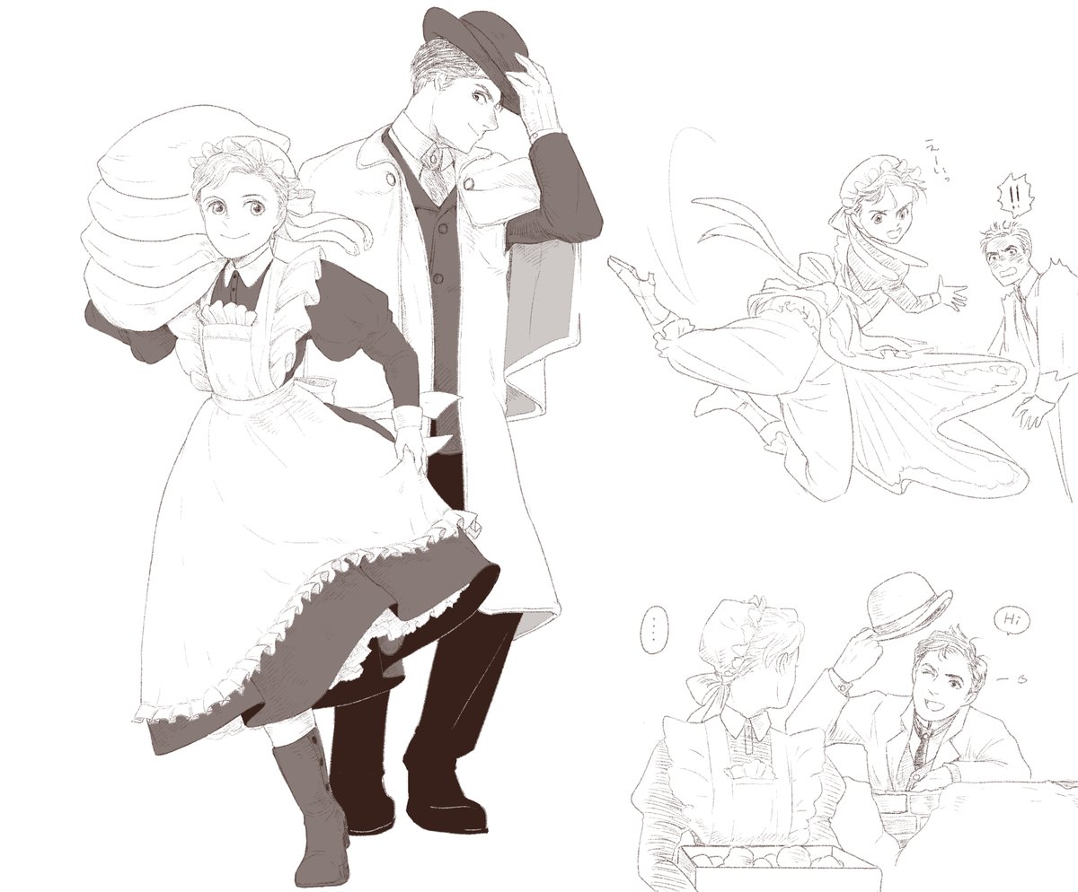 メイドさんの日を逃してしまったのがとても悔しかったので真心こめて🫶19世紀初パロな若tnpt🫶